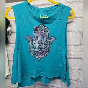 Chaser Turquoise Hamsa Graphic Muscle Tee